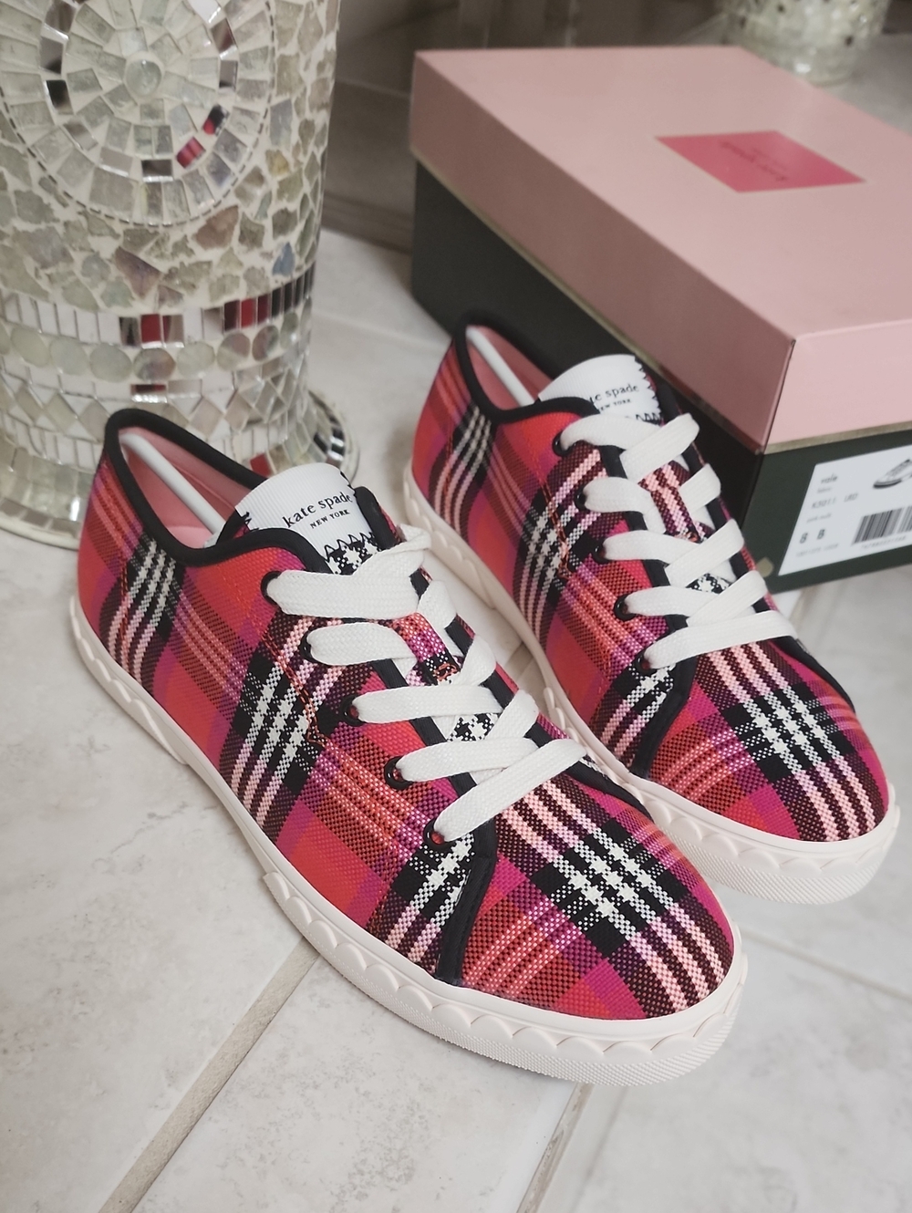 ❤️🩷 KATE SPADE VALE PINK MULTI PLAID SHOES 🩷❤️